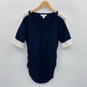 Motherhood Maternity Womens Size XL Lace Panel Detail Short Sleeve Sweater 647